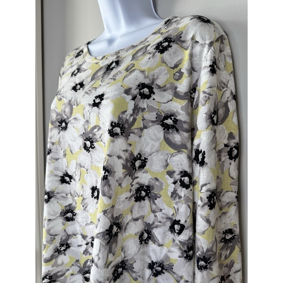 J. Jill Love Linen Pullover Top Women's L Black White Floral Print 3/4 Sleeve - Picture 2 of 13